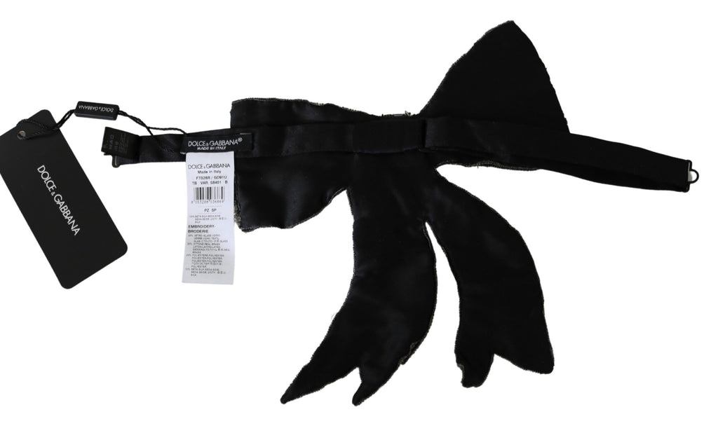 Dolce & Gabbana Silver Crystal Beaded Sequined 100% Silk Catwalk Necklace Bowtie - Maison Luxe