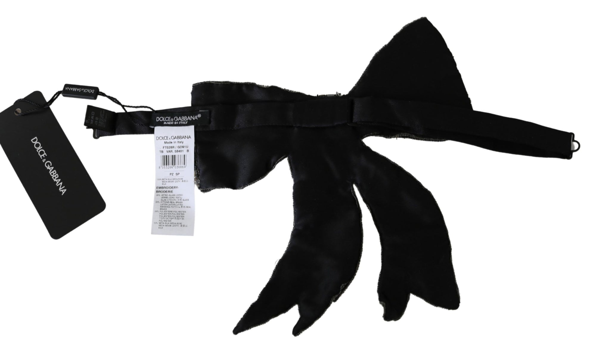 Dolce & Gabbana Silver Crystal Beaded Sequined 100% Silk Catwalk Necklace Bowtie - Maison Luxe