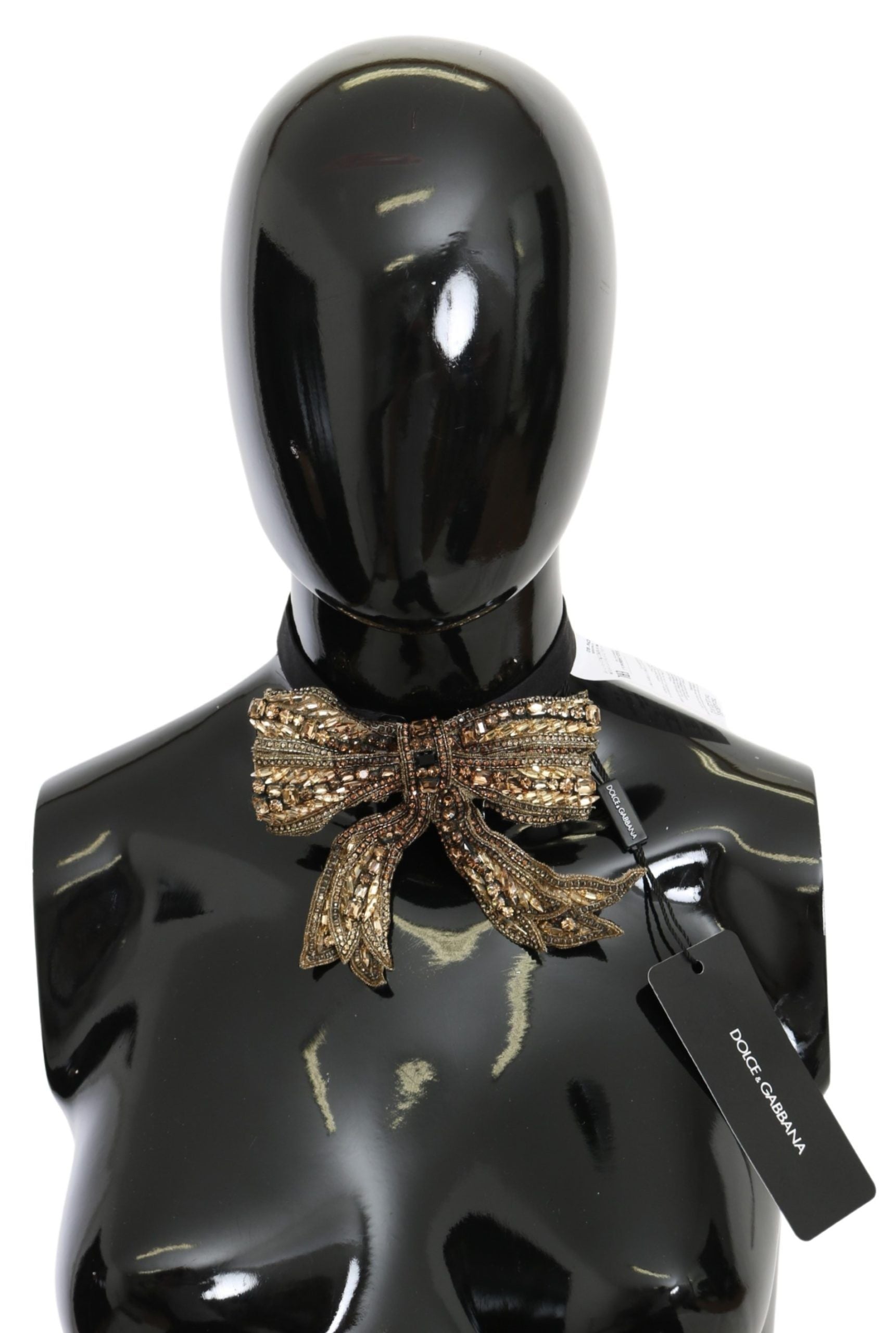 Dolce & Gabbana Gold Crystal Beaded Sequined 100% Silk Catwalk Necklace - Maison Luxe