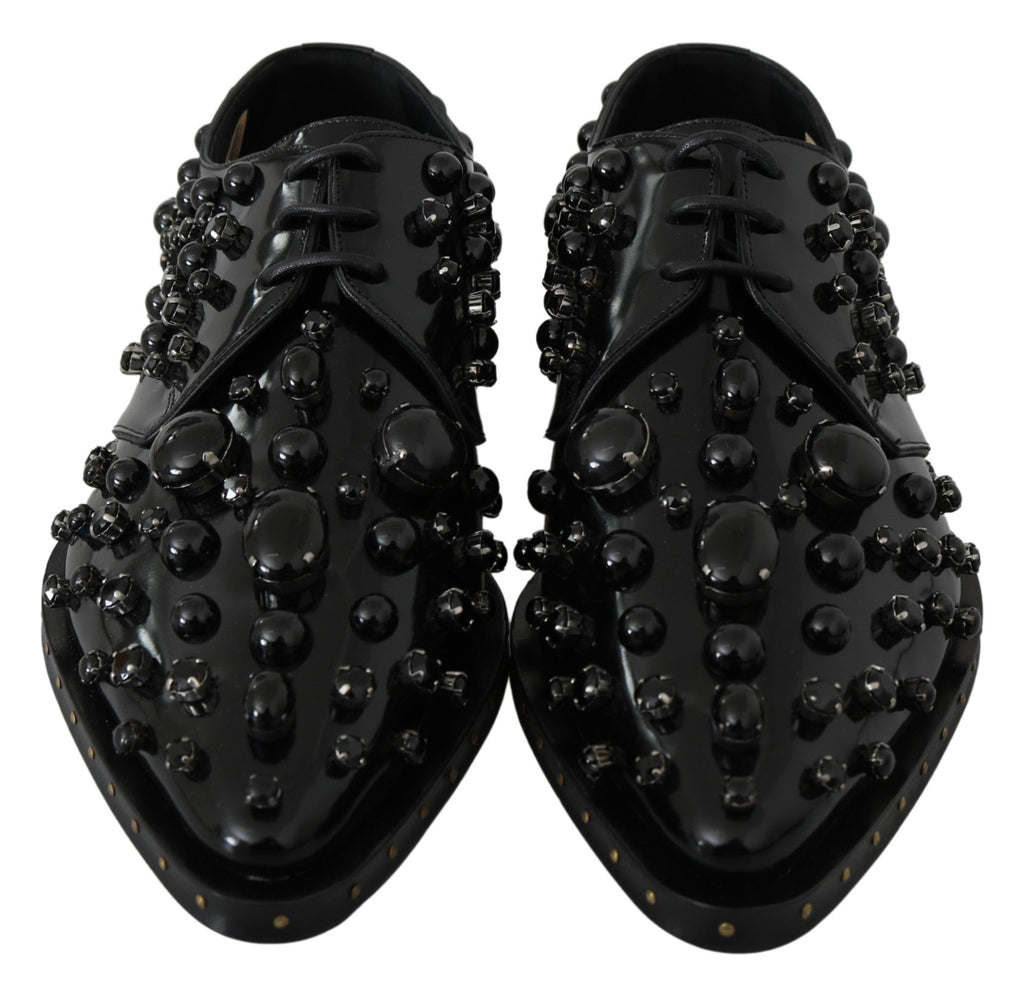 Dolce & Gabbana Black Leather Crystals Dress Broque Shoes