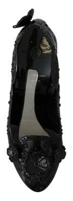 Dolce & Gabbana Black Floral Crystal CINDERELLA Heels Shoes