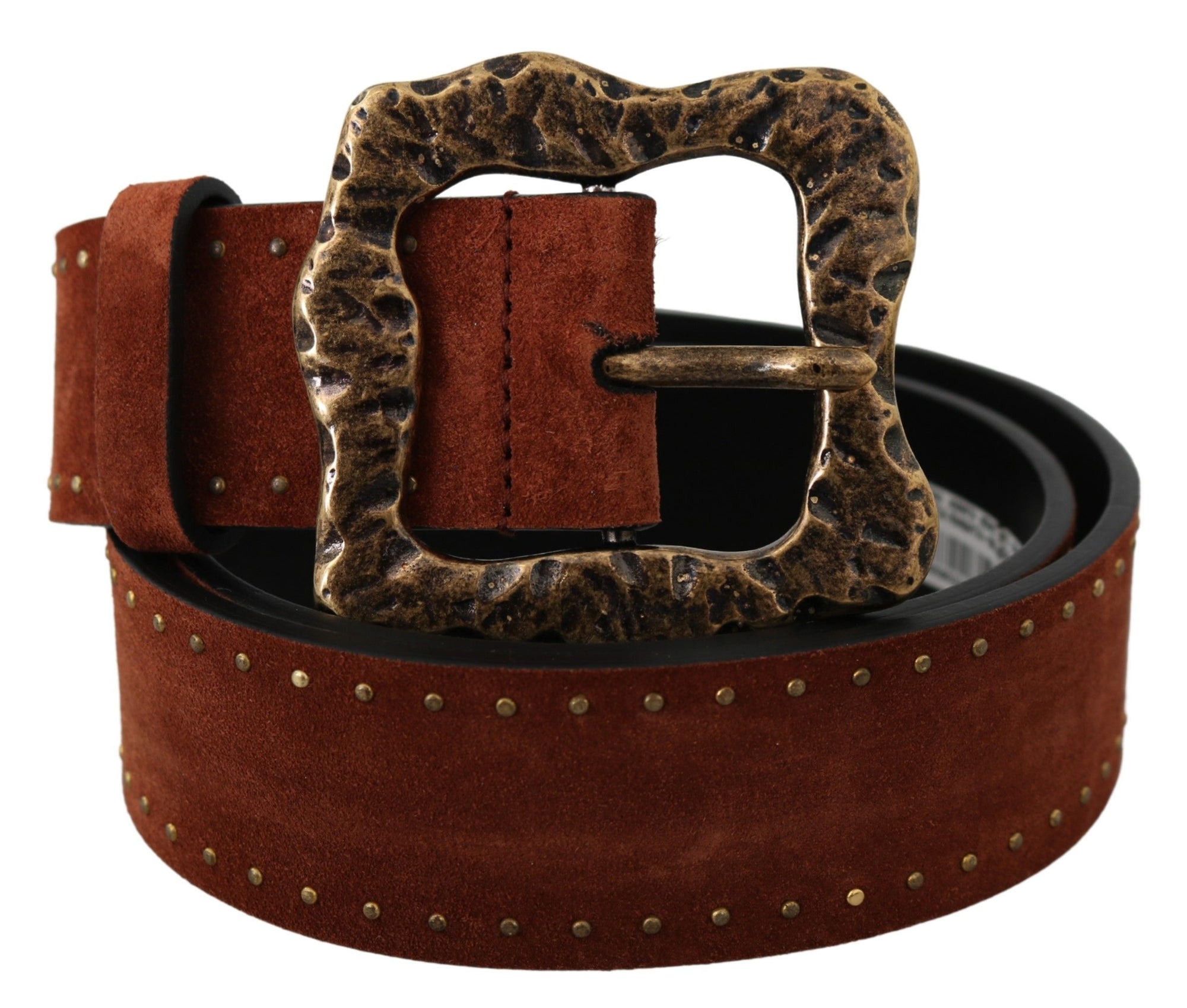 Dolce & Gabbana Brown Suede Leather Studded Baroque Belt - Maison Luxe