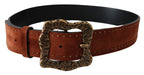 Dolce & Gabbana Brown Suede Leather Studded Baroque Belt - Maison Luxe