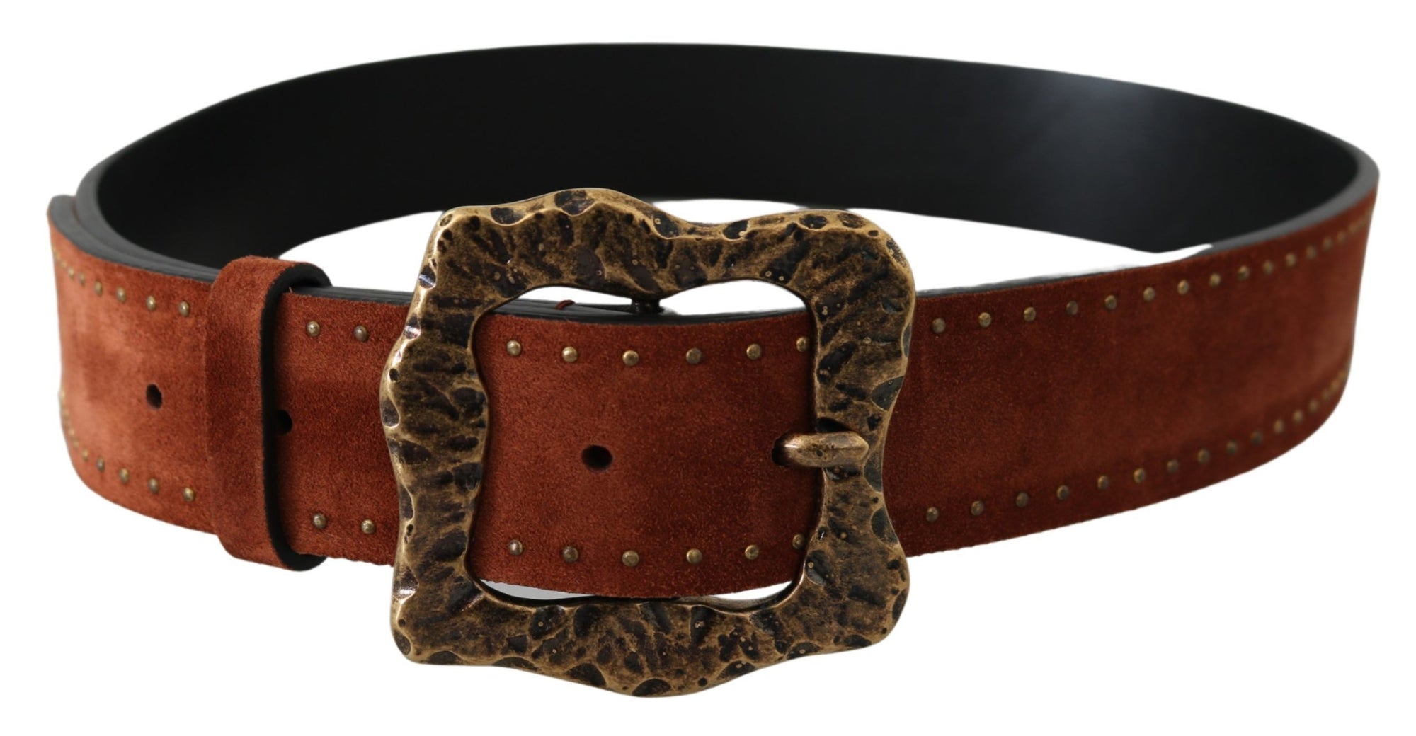 Dolce & Gabbana Brown Suede Leather Studded Baroque Belt - Maison Luxe