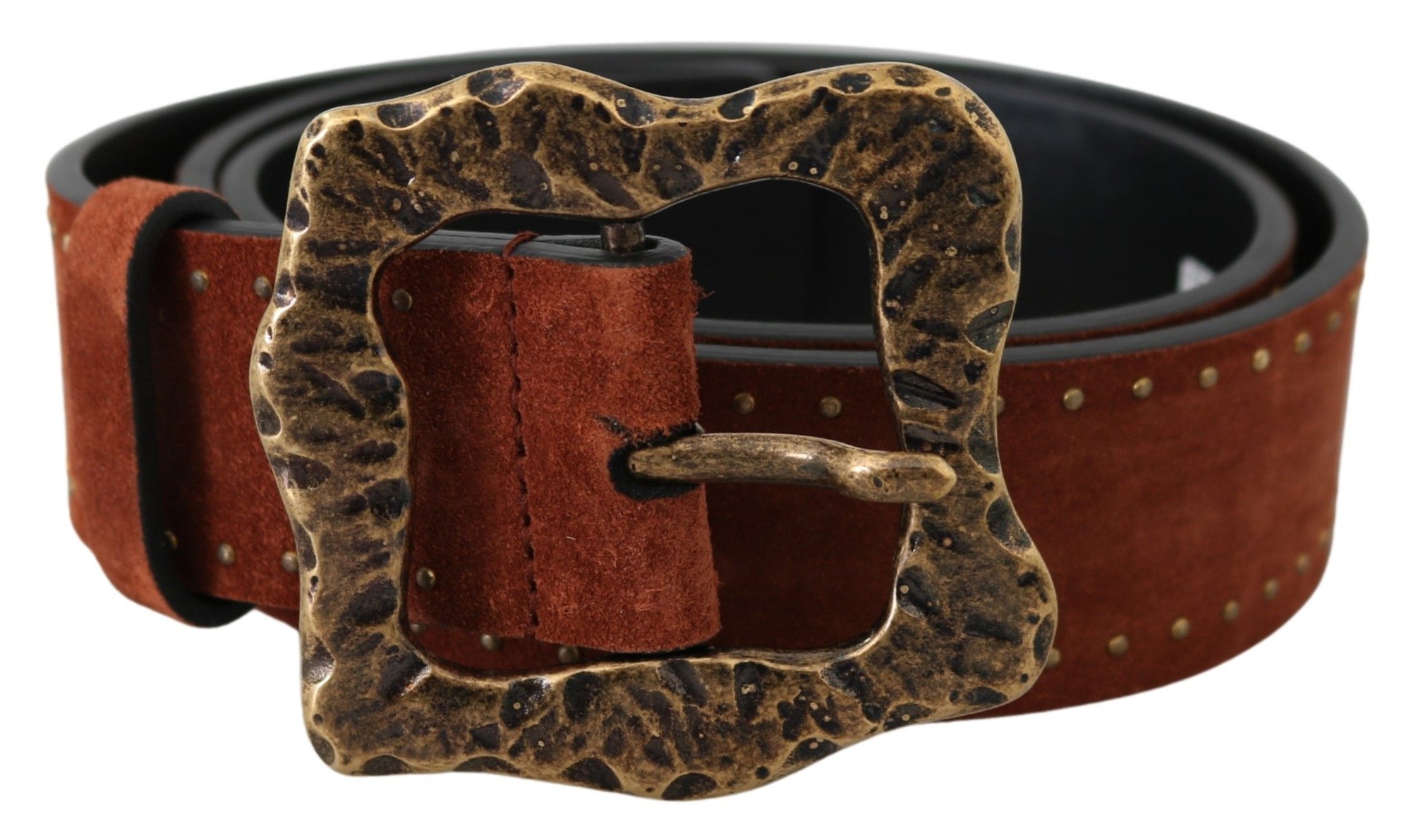 Dolce & Gabbana Brown Suede Leather Studded Baroque Belt - Maison Luxe