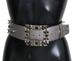 Dolce & Gabbana Silver Leather Crystal Stud Logo Buckle Belt - Maison Luxe
