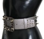 Dolce & Gabbana Silver Leather Crystal Stud Logo Buckle Belt - Maison Luxe