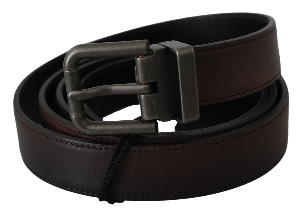 Dolce & Gabbana Solid Brown Leather Gray Buckle Belt - Maison Luxe