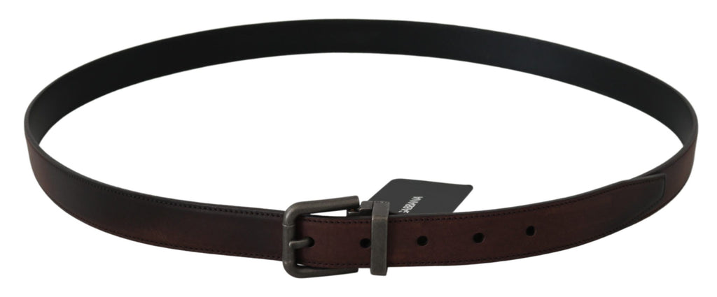 Dolce & Gabbana Solid Brown Leather Gray Buckle Belt - Maison Luxe