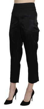 BENCIVENGA Black High Waist Straight Cropped Dress Trouser Pants