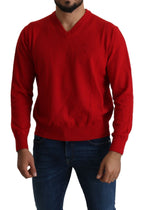 Billionaire Italian Couture Red V-neck Wool Sweatshirt Pullover Sweater