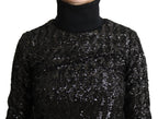 Dolce & Gabbana Black Sequined Knitted Turtle Neck Sweater