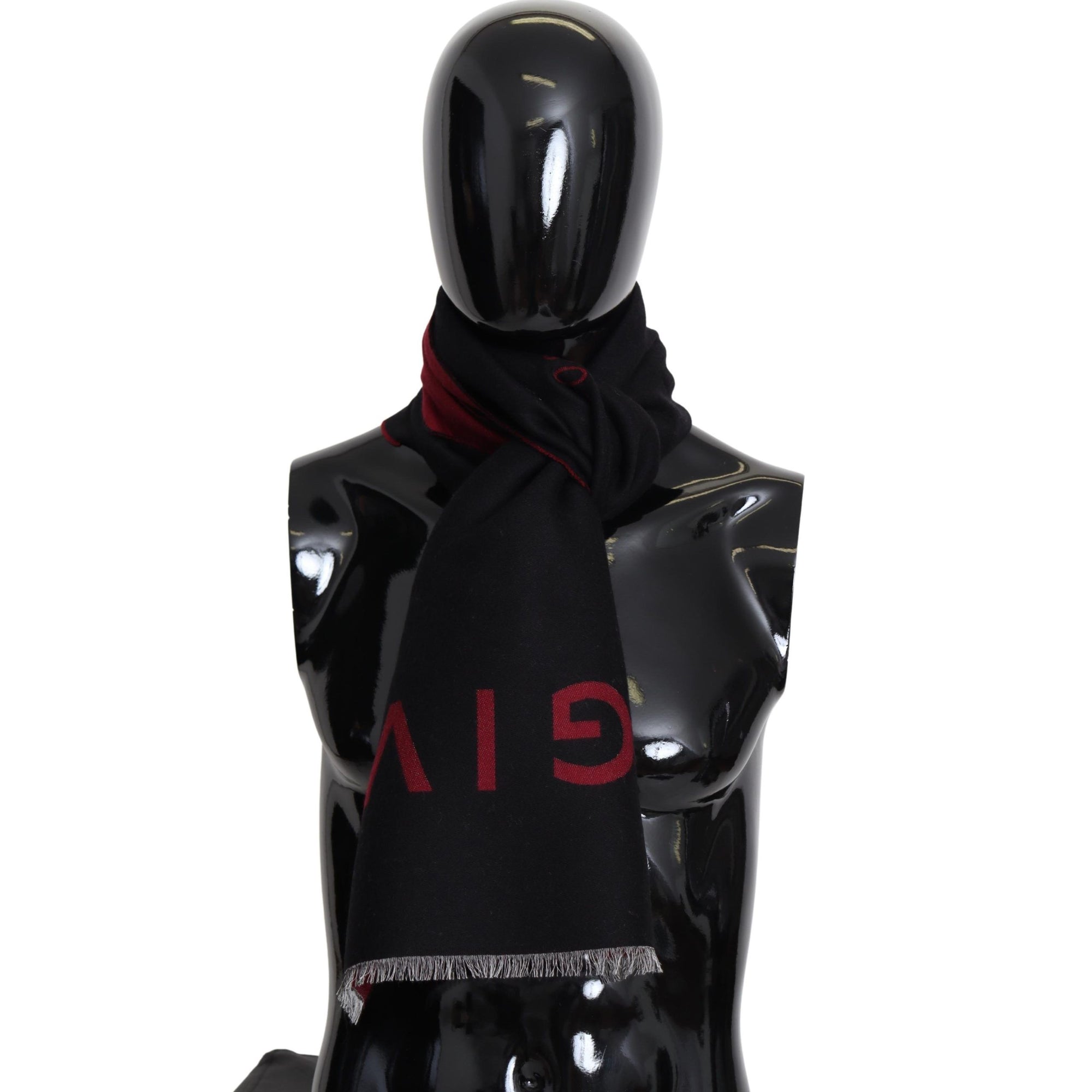Givenchy Black Red Wool Unisex Winter Warm Wrap Scarf Shawl - Maison Luxe