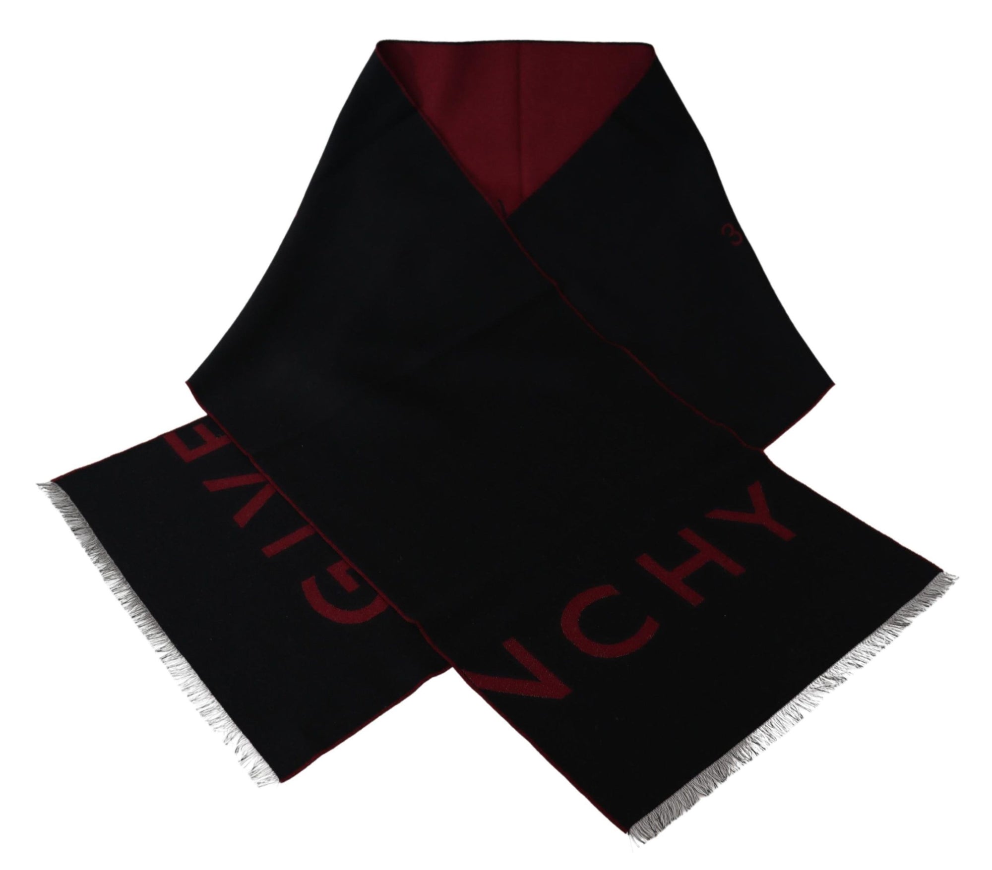 Givenchy Black Red Wool Unisex Winter Warm Wrap Scarf Shawl - Maison Luxe