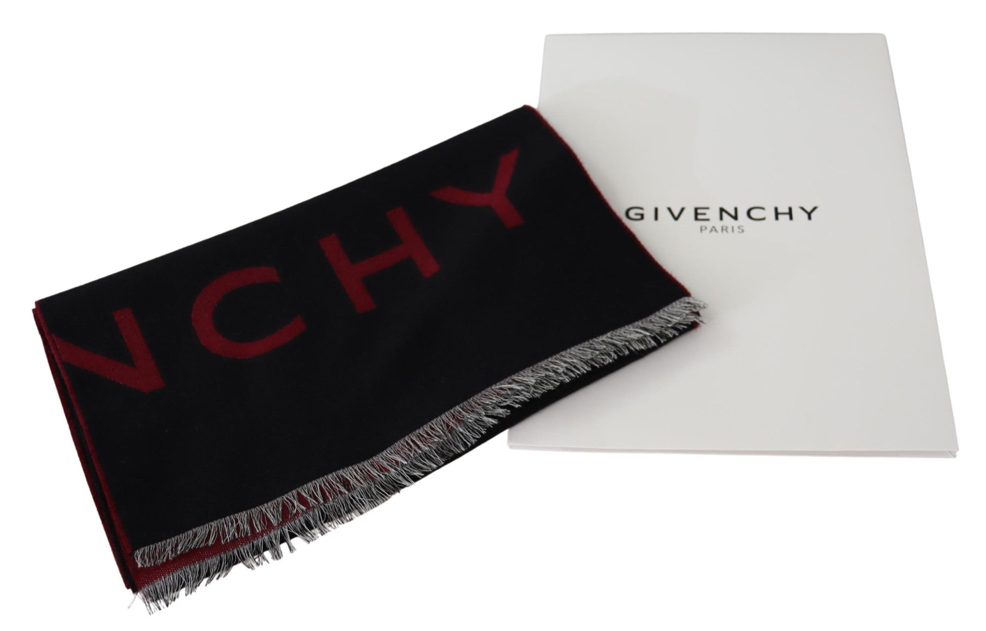 Givenchy Black Red Wool Unisex Winter Warm Wrap Scarf Shawl - Maison Luxe