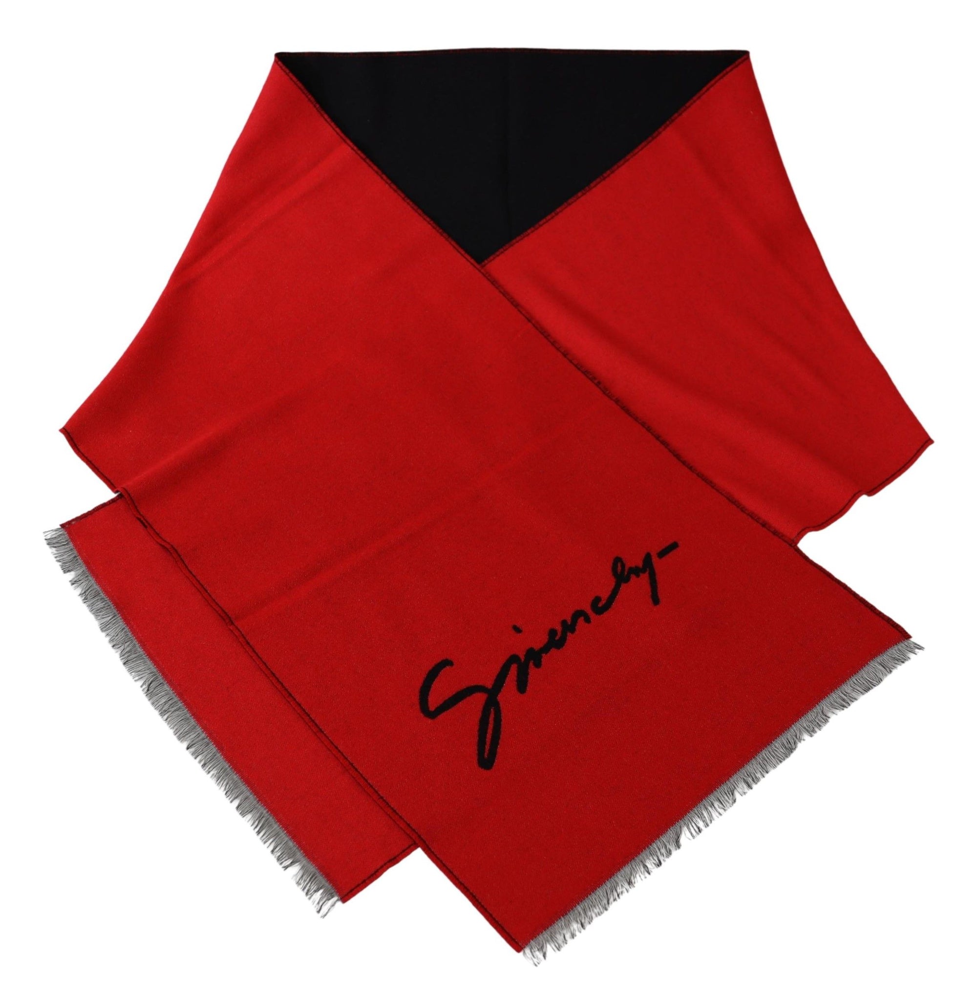 Givenchy Red Black Wool Unisex Winter Warm Scarf Wrap Shawl - Maison Luxe