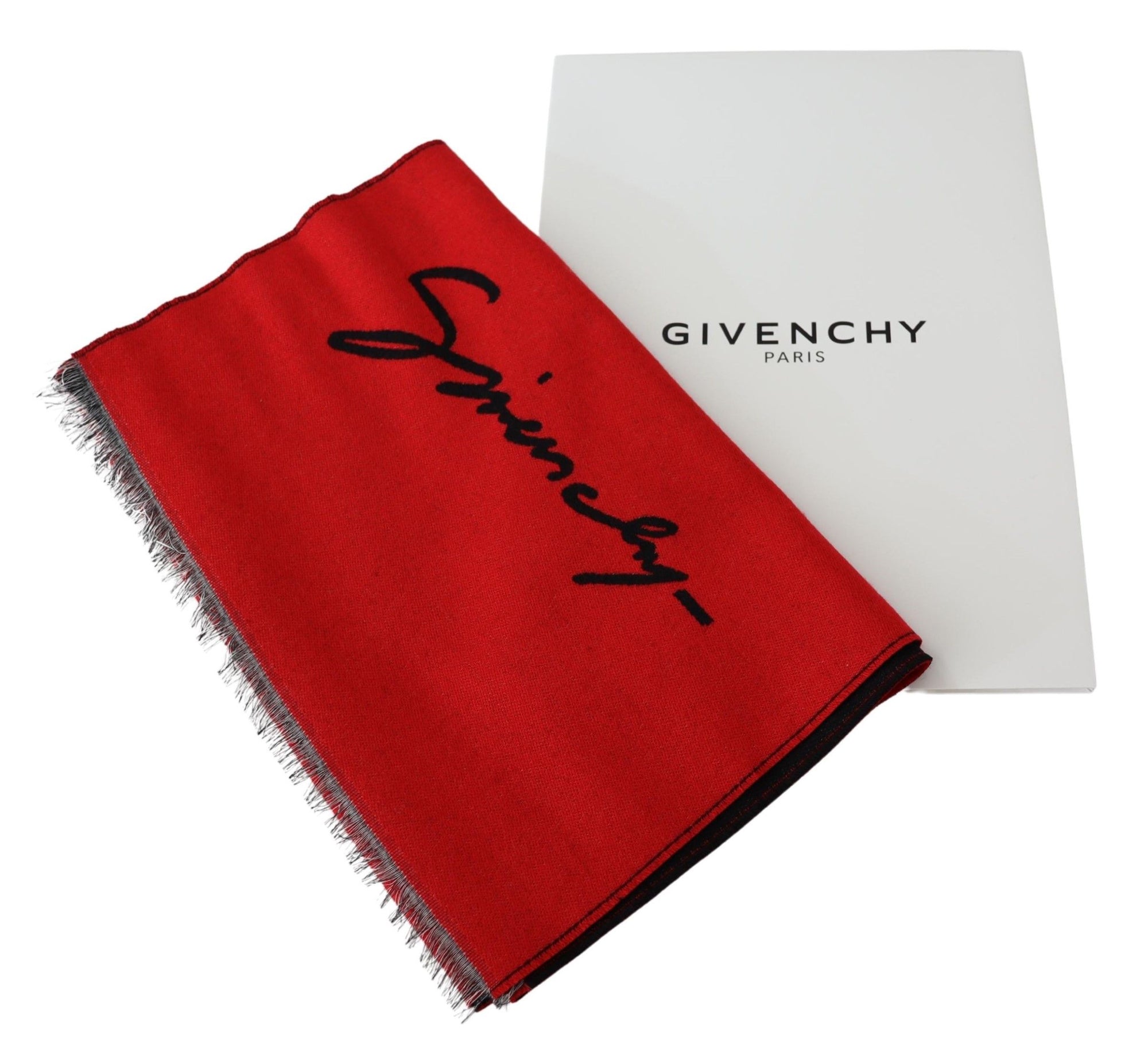 Givenchy Red Black Wool Unisex Winter Warm Scarf Wrap Shawl - Maison Luxe