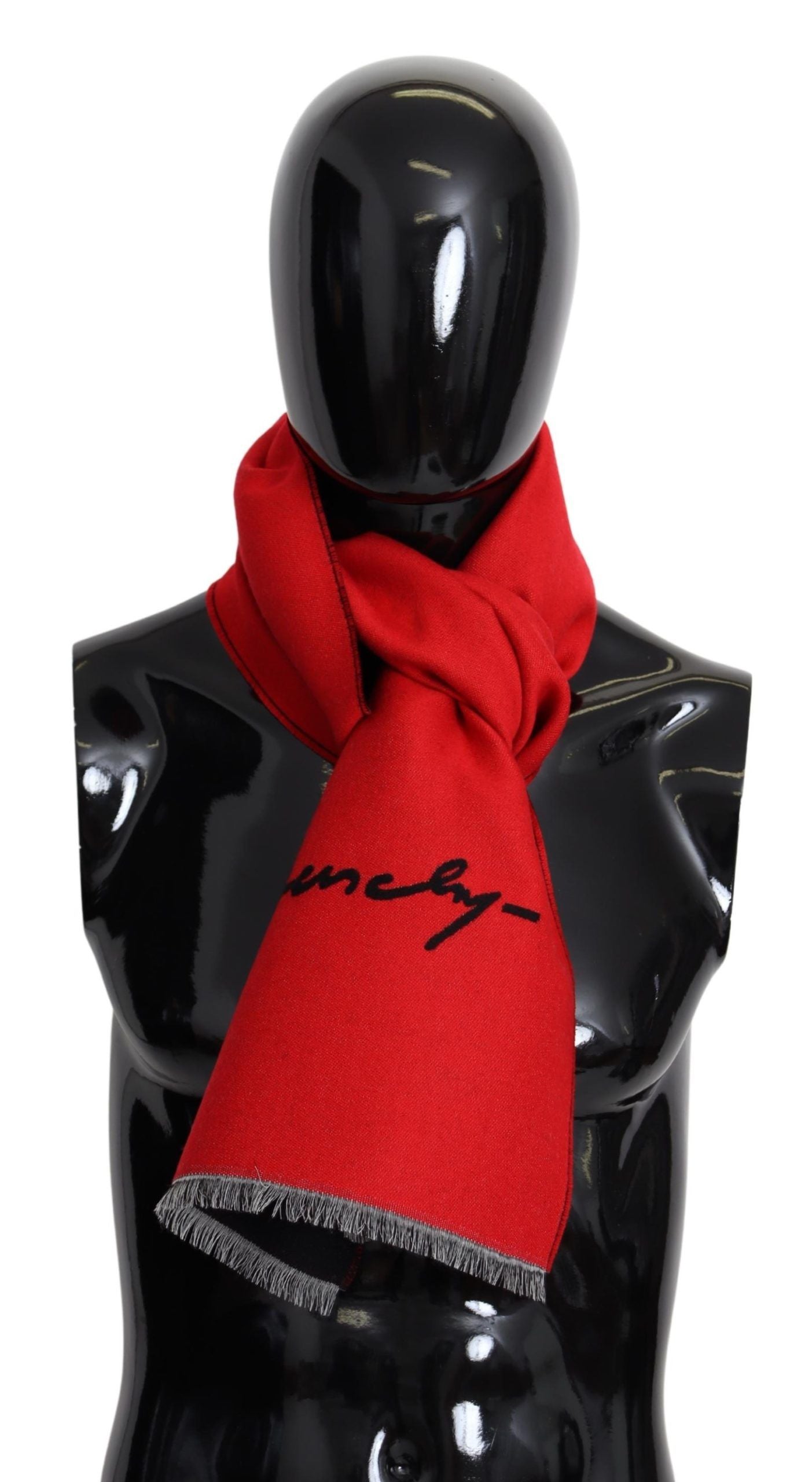 Givenchy Red Black Wool Unisex Winter Warm Scarf Wrap Shawl - Maison Luxe