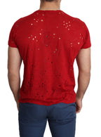 Guess Red Cotton Logo Print Men Casual Top Perforated T-shirt