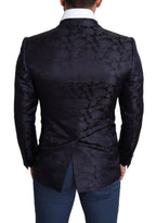 Dolce & Gabbana Blue Floral Jacquard Silk Coat MARTINI Blazer