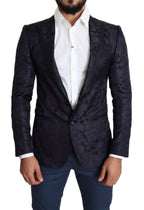 Dolce & Gabbana Blue Floral Jacquard Silk Coat MARTINI Blazer