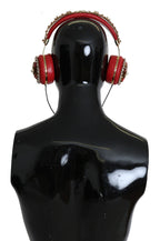 Dolce & Gabbana FRENDS Leather Red Floral Crystal Headset Headphones - Maison Luxe