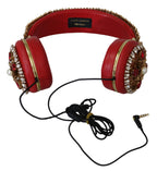 Dolce & Gabbana FRENDS Leather Red Floral Crystal Headset Headphones - Maison Luxe