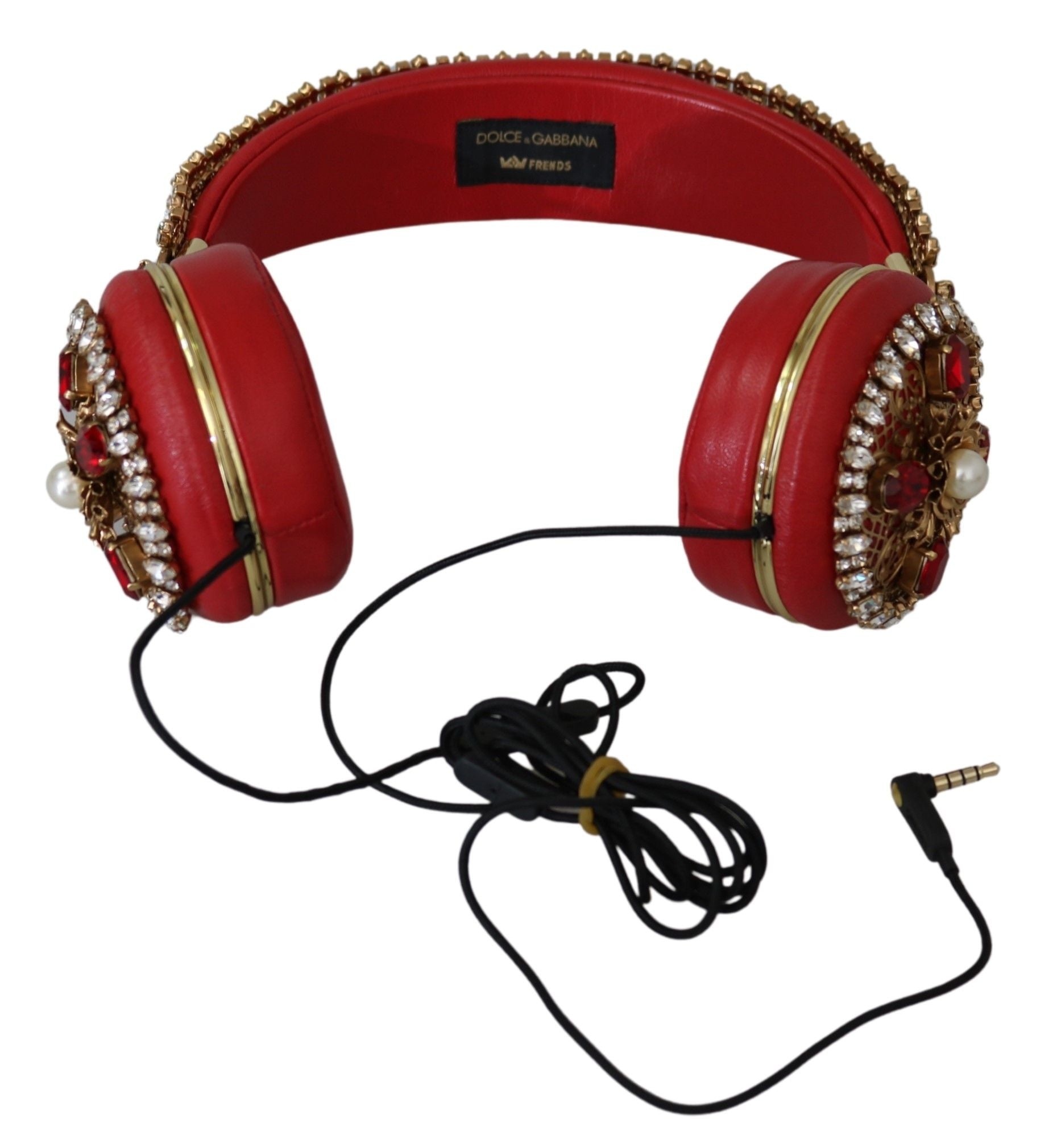 Dolce & Gabbana FRENDS Leather Red Floral Crystal Headset Headphones - Maison Luxe