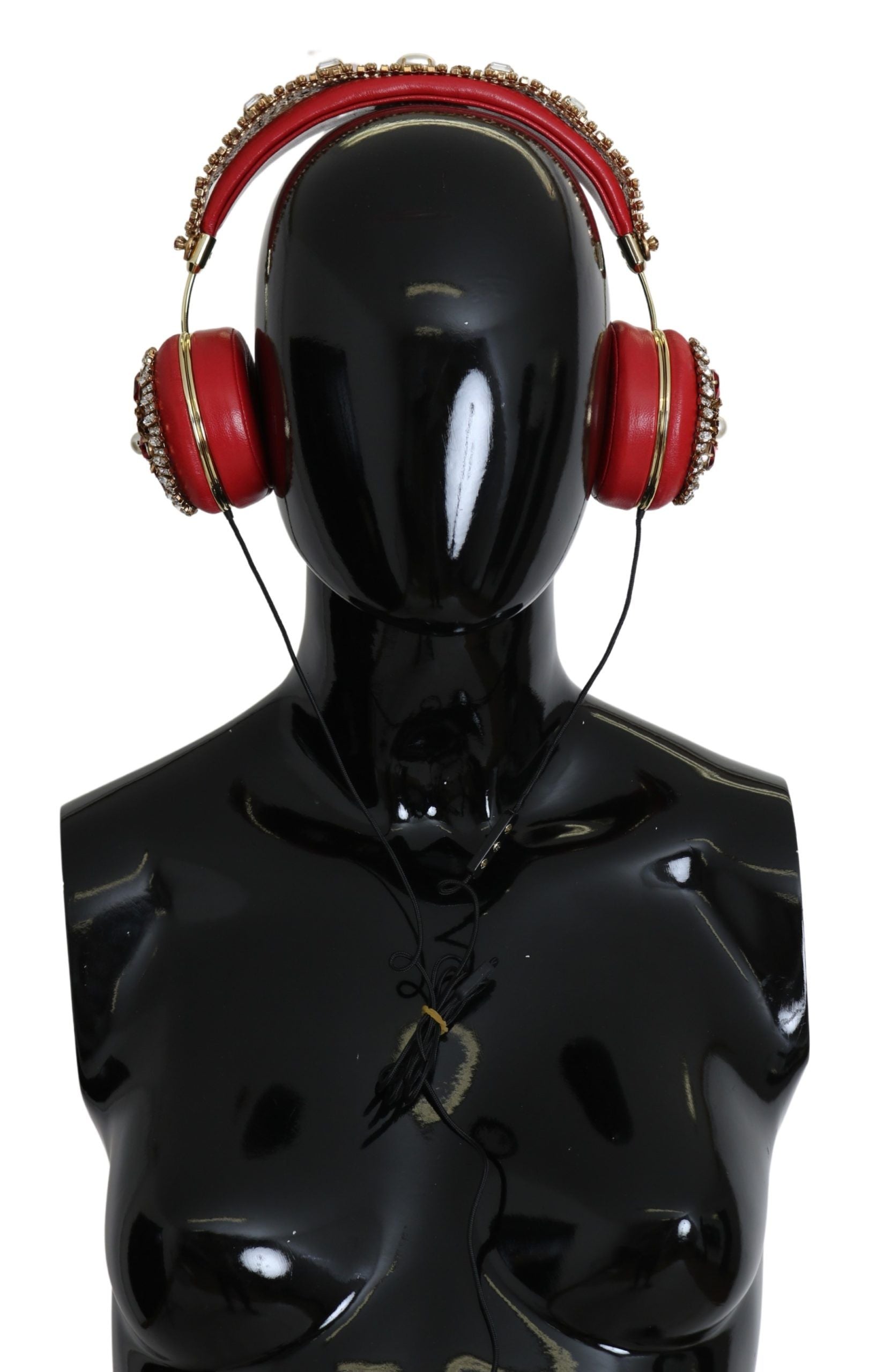Dolce & Gabbana FRENDS Leather Red Floral Crystal Headset Headphones - Maison Luxe