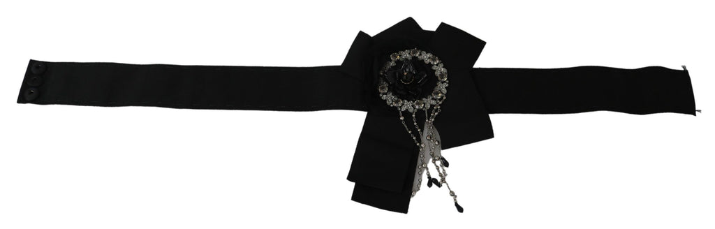 Dolce & Gabbana Black Crystal Brooch Wide Wai SATORIA Belt - Maison Luxe