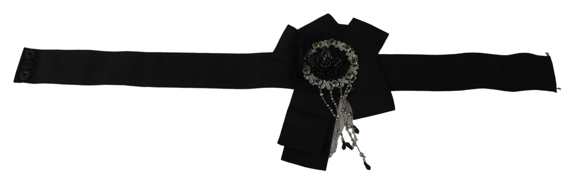 Dolce & Gabbana Black Crystal Brooch Wide Wai SATORIA Belt - Maison Luxe