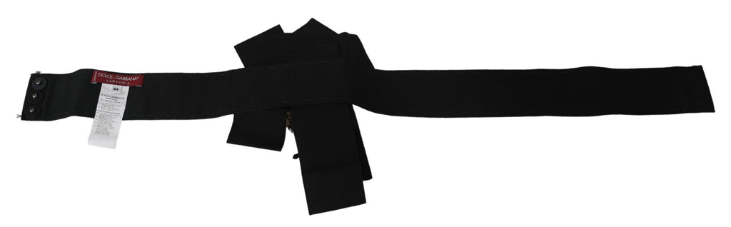 Dolce & Gabbana Black Crystal Brooch Wide Wai SATORIA Belt - Maison Luxe