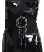 Dolce & Gabbana Black Crystal Brooch Wide Wai SATORIA Belt - Maison Luxe
