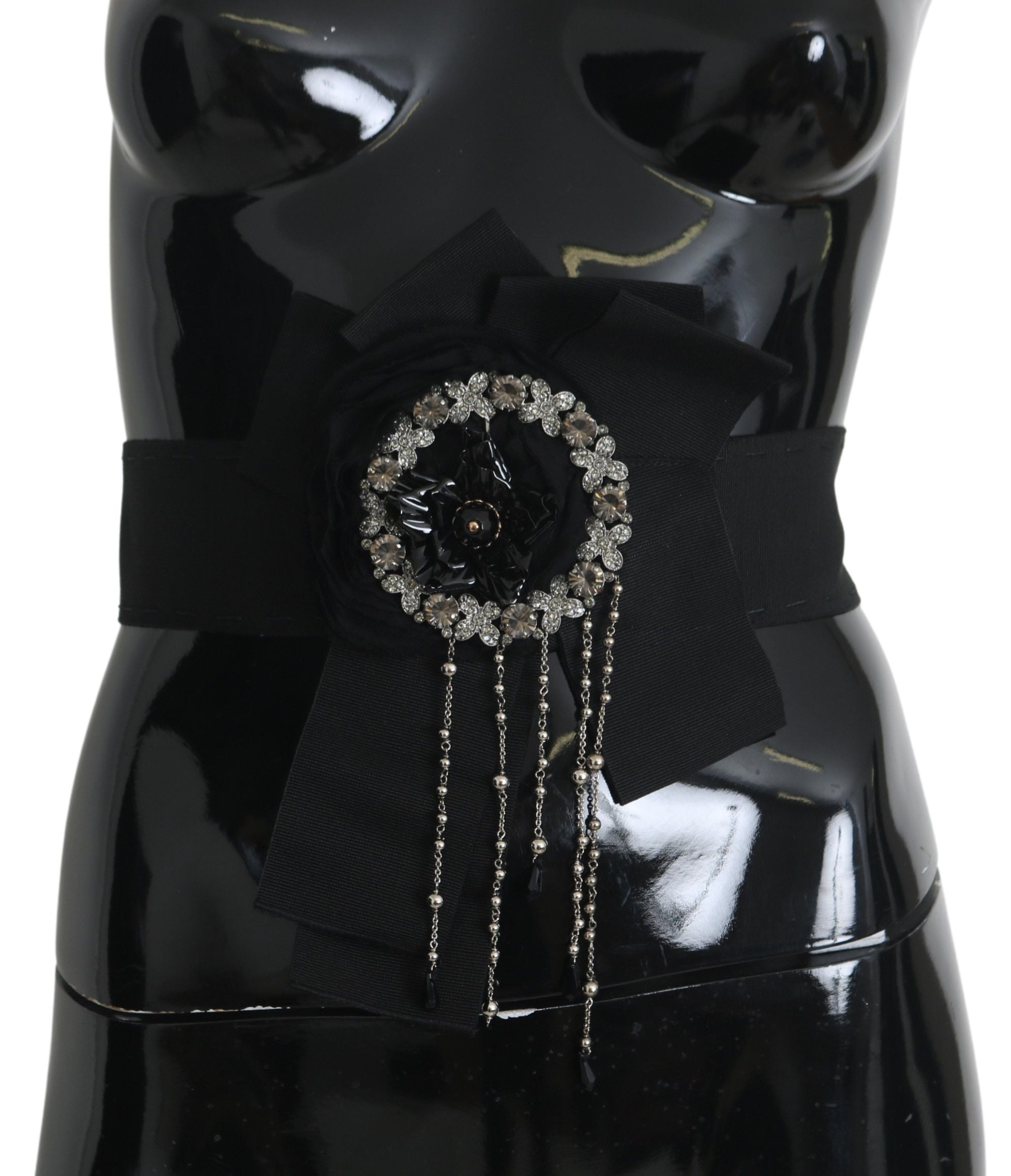 Dolce & Gabbana Black Crystal Brooch Wide Wai SATORIA Belt - Maison Luxe