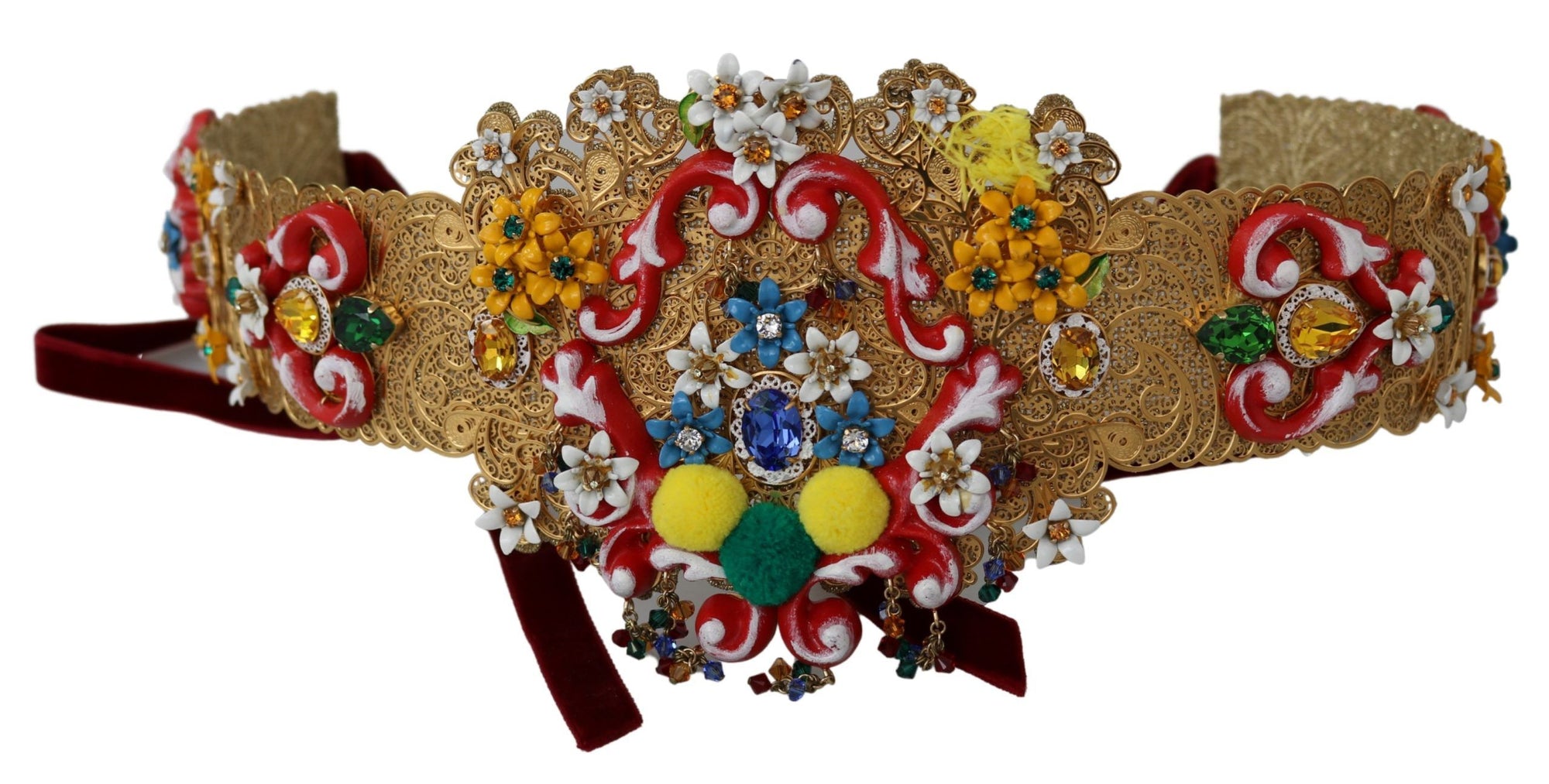 Dolce & Gabbana Embellished Floral Crystal Wide Waist Golden Belt - Maison Luxe