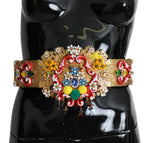 Dolce & Gabbana Embellished Floral Crystal Wide Waist Golden Belt - Maison Luxe