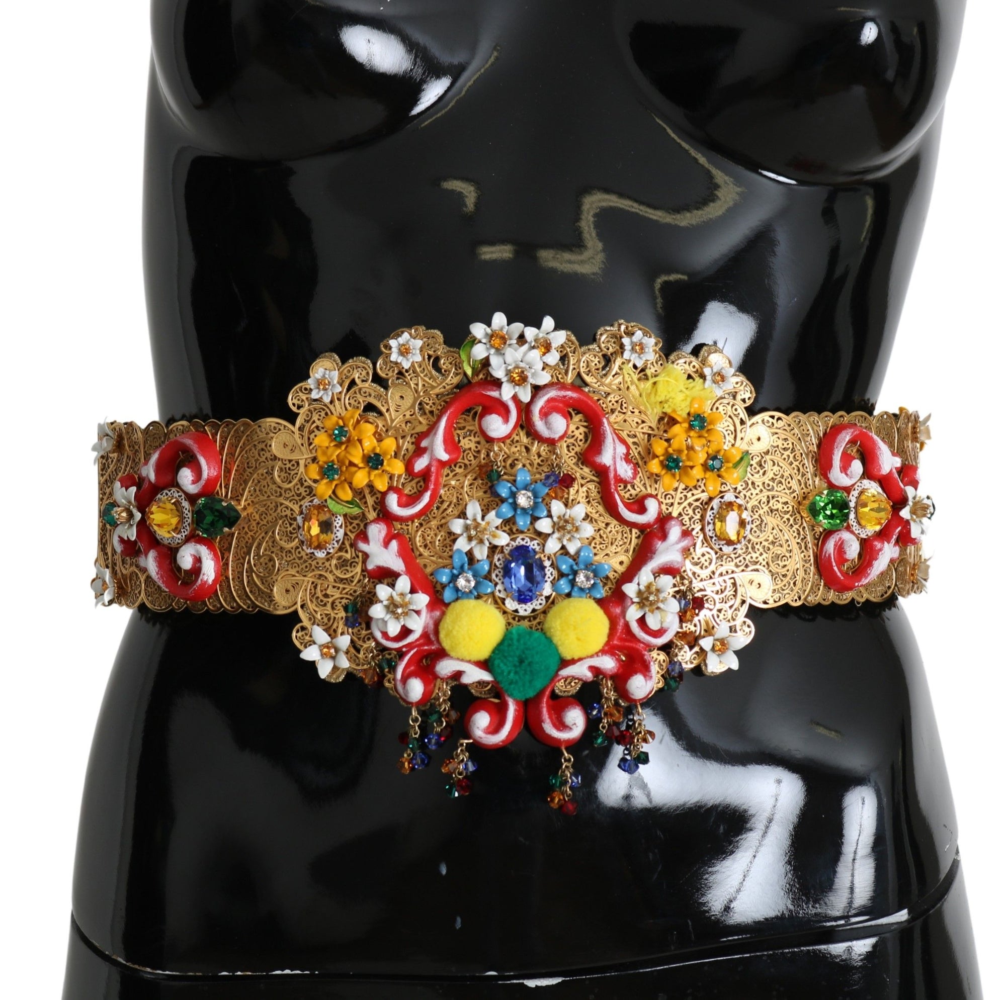 Dolce & Gabbana Embellished Floral Crystal Wide Waist Golden Belt - Maison Luxe