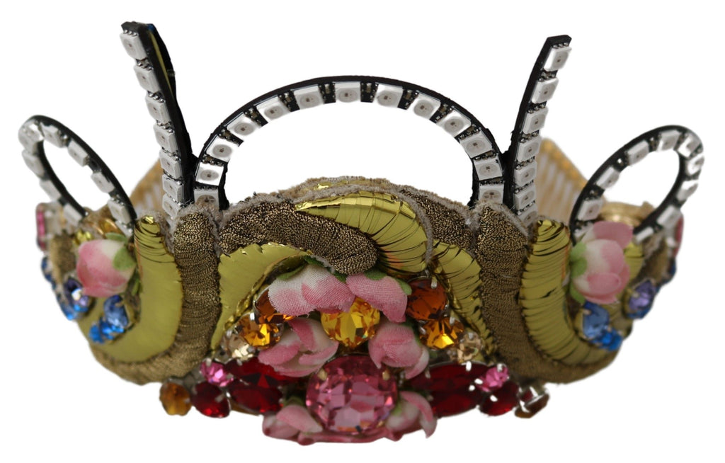 Dolce & Gabbana Gold Brass Floral Crystals LED Lights Crown Tiara Diadem - Maison Luxe
