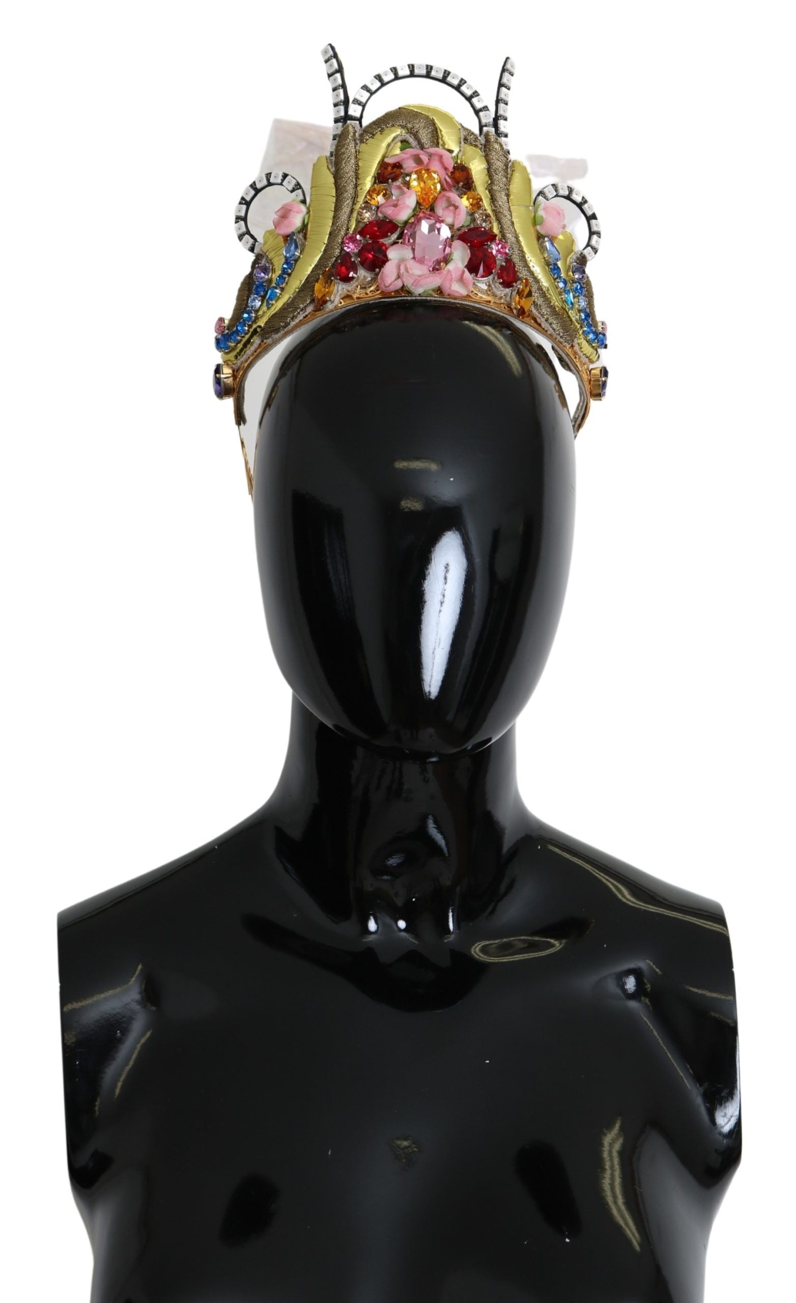 Dolce & Gabbana Gold Brass Floral Crystals LED Lights Crown Tiara Diadem - Maison Luxe