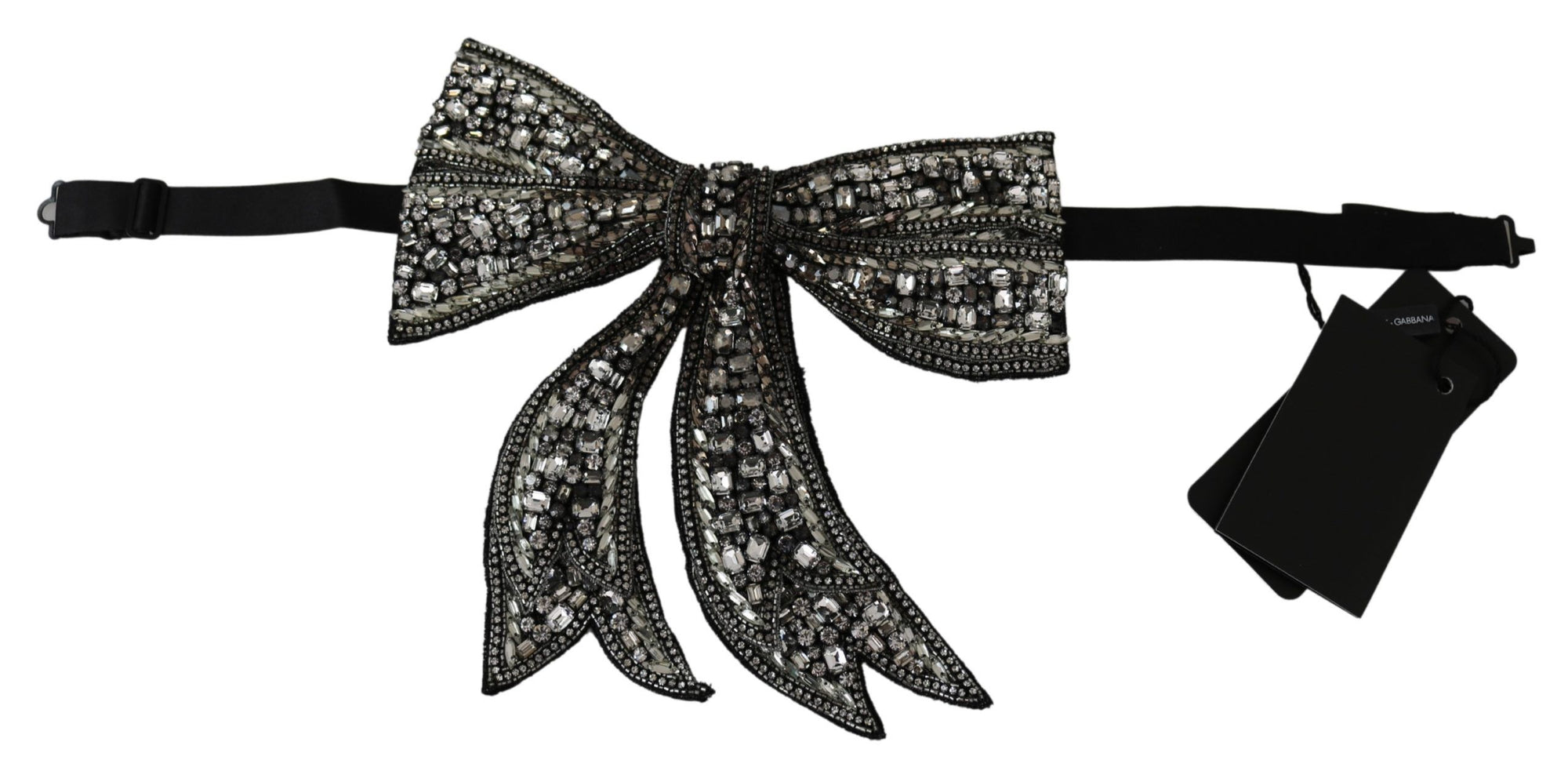 Dolce & Gabbana Silver Tone 100% Silk Crystal Embellished Women  Bowtie - Maison Luxe