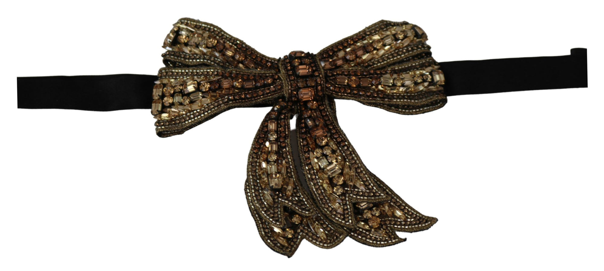 Dolce & Gabbana Gold Tone Silk Rhinestone Embellished Women Bowtie - Maison Luxe
