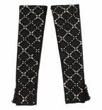 Dolce & Gabbana Black Leather Crystal Beaded Finger Free Gloves - Maison Luxe