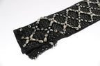 Dolce & Gabbana Black Leather Crystal Beaded Finger Free Gloves - Maison Luxe