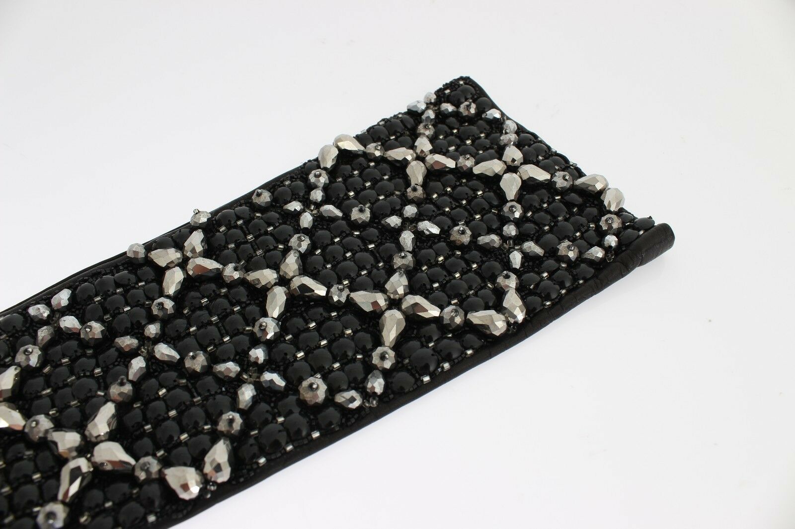 Dolce & Gabbana Black Leather Crystal Beaded Finger Free Gloves - Maison Luxe