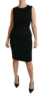 Dolce & Gabbana Black Floral Lace Sheath Gown Dress