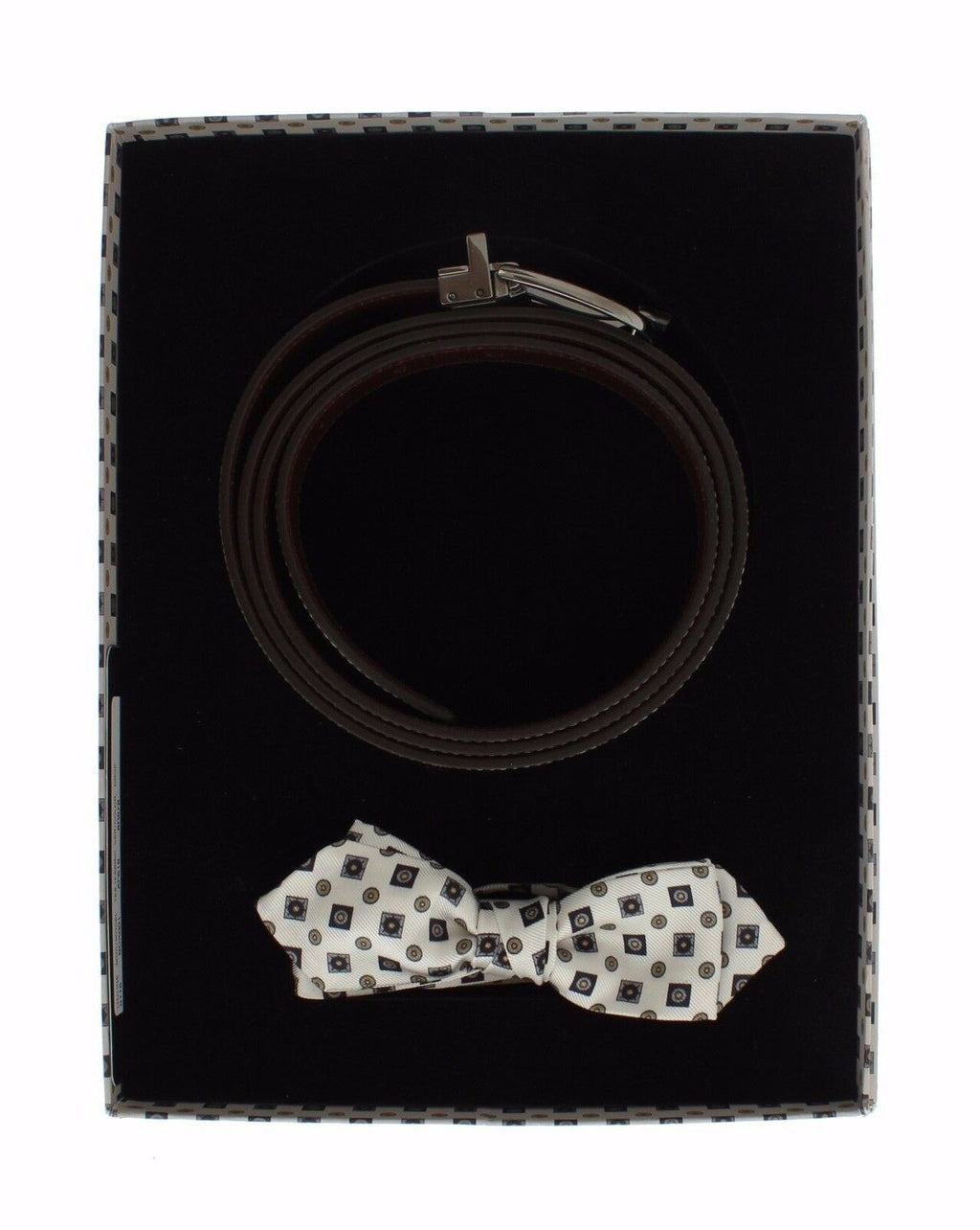 Dolce & Gabbana White Silk Bowtie Leather Men Belt Gift Box - Maison Luxe