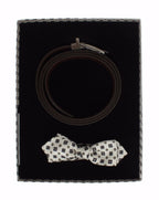 Dolce & Gabbana White Silk Bowtie Leather Men Belt Gift Box - Maison Luxe
