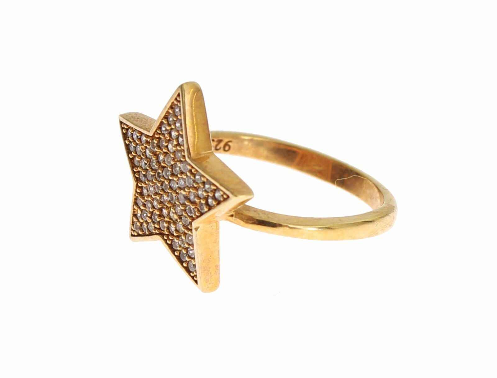 Nialaya Star Gold 925 Silver Womens Clear Ring