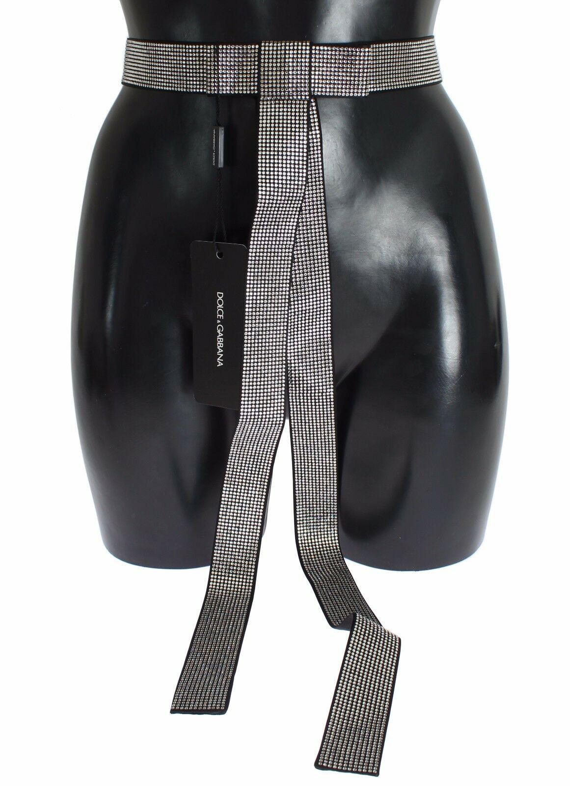 Dolce & Gabbana Black Silk Clear Crystal Bow Waist Belt - Maison Luxe