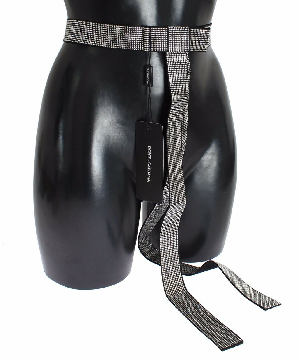 Dolce & Gabbana Black Silk Clear Crystal Bow Waist Belt - Maison Luxe